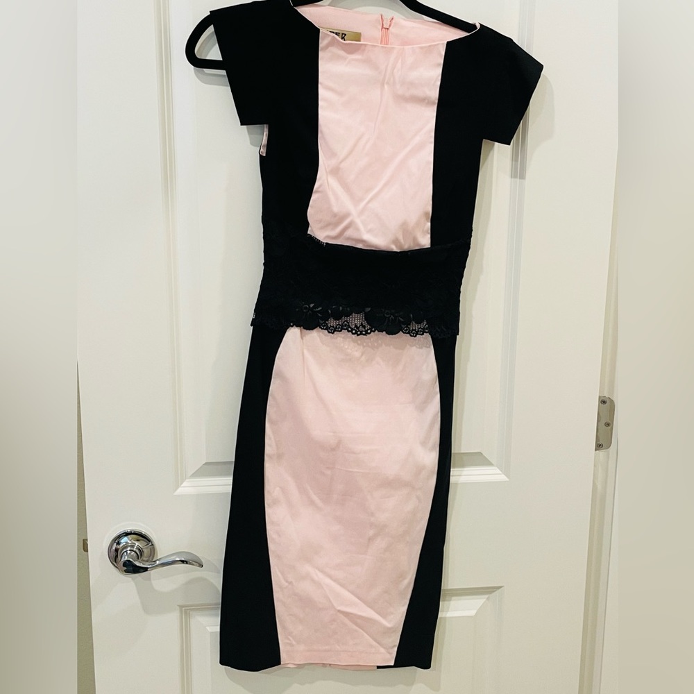 Blush pink and black pencil dress